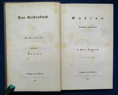 Simrock Gudrun Deutsches Heldenlied 1.Band 1851 Klassiker Weltliteratur Lyrik js