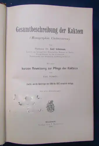 Gesamtbeschreibung der Kakteen 2 Teile in 1 Bd 1903 Botanik Pflanzenkunde js