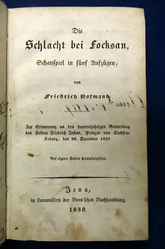 Hofmann Die Schlacht bei Focksan. Schauspiel in fünf Aufzügen 1838 Theater sf