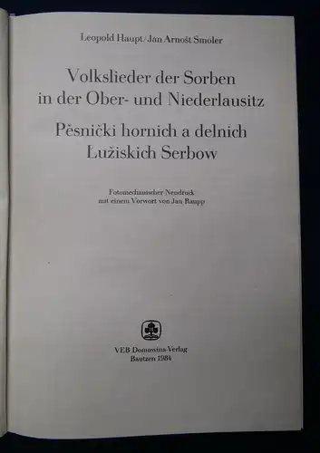 Haupt Volkslieder der Sorben in der Ober- und Niederlausitz 1984 Faksimile sf