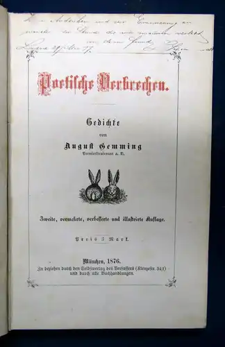 Gemming Poetische Verbrechen. Gedichte 1876 Belletristik Klassiker Poesie sf