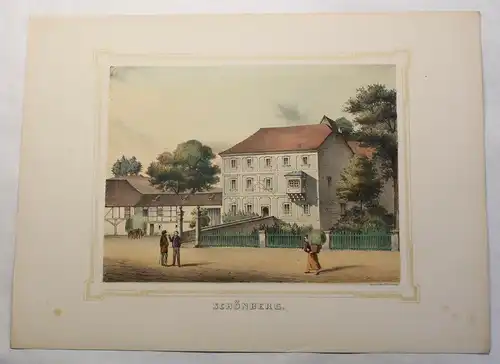kolorierte Lithografie Schönberg Poenicke Schlösser Rittergüter um 1855 Sachsen