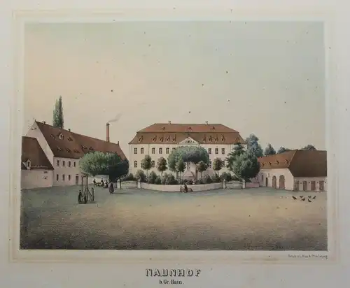Lithografie Naunhof Ansicht Sachsen Poenicke Schlösser & Rittergüter um 1855 xz