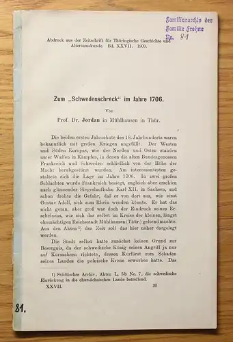 Jordan Zum Schwedenschreck im Jahre 1706 Geschichte Mühlhausen Thüringen 1909 xz