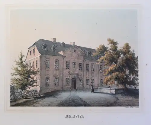 kolorierte Lithografie Brunn Poenicke Schlösser & Rittergüter um 1855 Sachsen xz