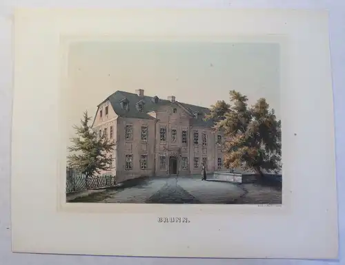 kolorierte Lithografie Brunn Poenicke Schlösser & Rittergüter um 1855 Sachsen xz