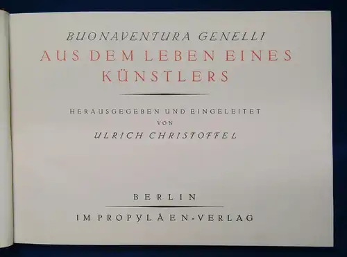 Christoffel Buonaventura Genelli Aus dem Leben eines Künstlers 1922 Kultur js