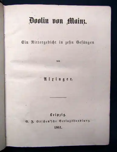 Alxinger Doolin von Mainz. Rittergedicht in zehn Gesängen 1861 Belletristik sf