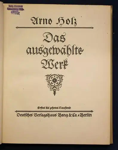 Holz Das ausgewählte Werk 1919 Sozialaristokraten Ignorabismus Dafnis sf