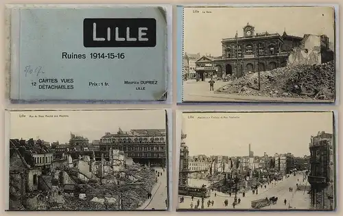 12 Postkarten Ansichtskarten Lille Ruines 1914-15-16 1. Weltkrieg Fotografie xz