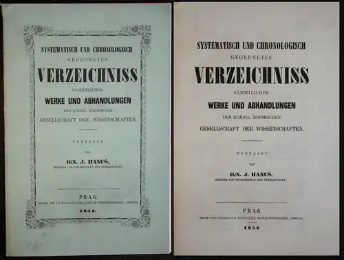 Hanus Verzeichniss der Werke & Abhandlungen Gesellschaft der Wissenschaft 1854