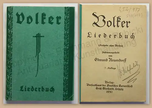 Neuendorff Volker Liederbuch 1930 Liedersammlung Musik Volkslieder Liedtexte xz