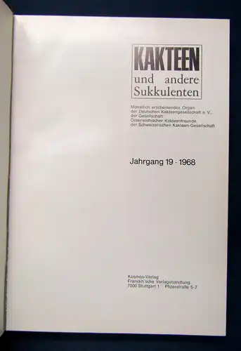 Kakteen und andere Sukkulenten 19. Jahrgang 1968 Natur Botanik Pflanzen sf