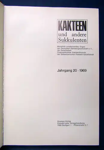 Kakteen und andere Sukkulenten 20. Jahrgang 1969 Natur Botanik Pflanzen sf