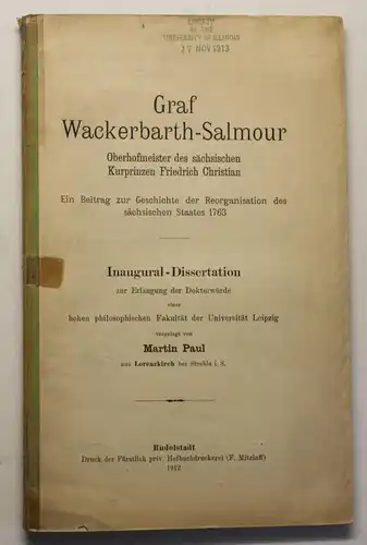 Paul Graf Wackerbarth- Salmour 1912 Geschichte Sachsen Kurprinzen sf