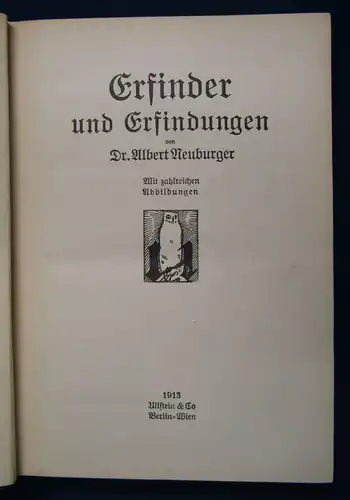 Neuburger Erfinder und Erfindungen 1913 zahlreiche Abbildungen Geschichte js