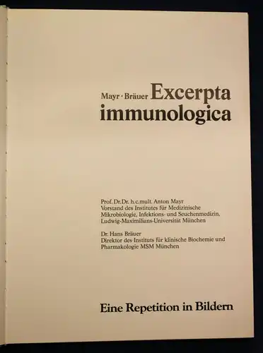 Mayr/ Bräuer Excerpta immunologica 1985 Viren Bakterien Epedemie Pandemie sf