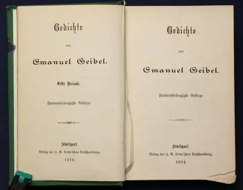 Emanuel Geibel Gedichte 1874 Belletristik Klassiker Weltliteratur dekorativ sf