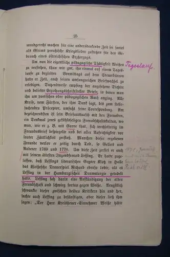 Wildenhahn Vortrag über Christian Felix Weisse aus Annaberg 1884 Belletristik js