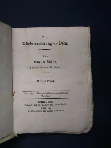 Sämmtliche Werke Caroline Pichler 44. Bd 1831 "Die Wiedereroberung von Ofen" sf