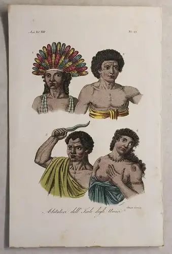 Asien Tonga Polynesien Kupferstich um 1825 Sasso handkoloriert Grafik Volkskunde