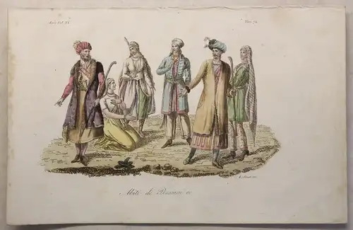 Asien Perser Orient Kupferstich um 1825 Sasso handkoloriert Grafik Trachten xz