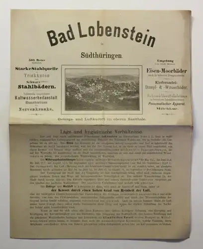 Original Prospekt Bad Lobenstein Thüringen Saaletal Moorbäder Kurort um 1890 xz