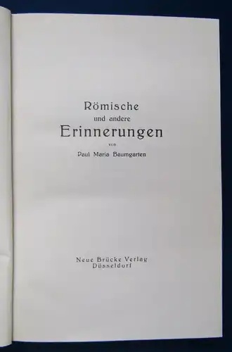 Baumgarten Römische und andere Erinnerungen 1927 Belletristik Literatur js