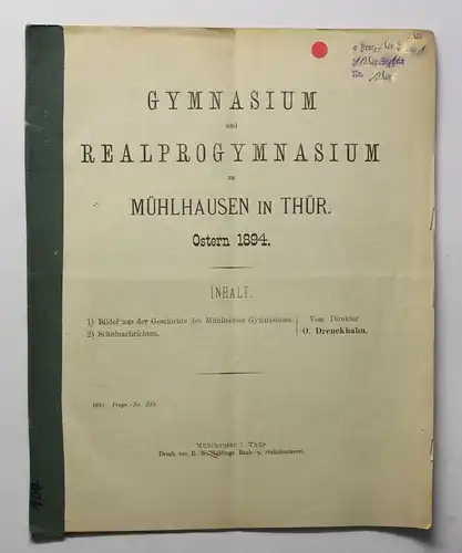 Geschichte Gymnasium & Realprogymnasium Mühlhausen Thüringen 1894 Ortskunde xz