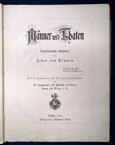 Köppen Männer und Thaten Vaterländische Balladen 1881 Gesänge Gemeinschaft js