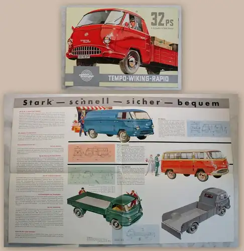 Werbeprospekt Broschüre Plakat Tempo Wiking Rapid 32 PS Lastwagen um 1960 xz