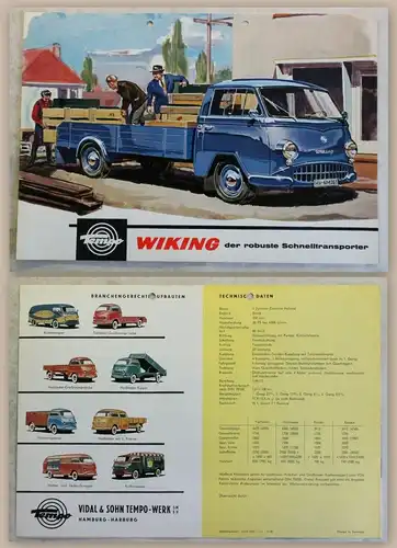 Werbeprospekt Broschüre Plakat Tempo Wiking Transporter Lastwagen um 1960 xz