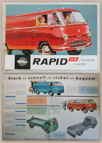 Werbeprospekt Broschüre Plakat Tempo Rapid 32 PS 4 Takter Lastwagen um 1960 xz