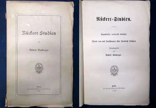 Boxberger Rückert- Studien Gedichte,Briefe über Friedrich Rückert 1878 selten js