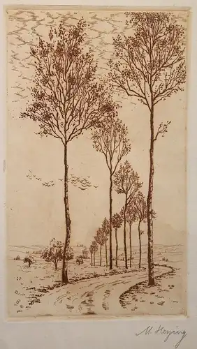 Hermine Minni Herzing Radierung um 1920 Grafik Landschaft Natur Bäume Kunst xz
