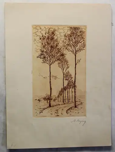 Hermine Minni Herzing Radierung um 1920 Grafik Landschaft Natur Bäume Kunst xz