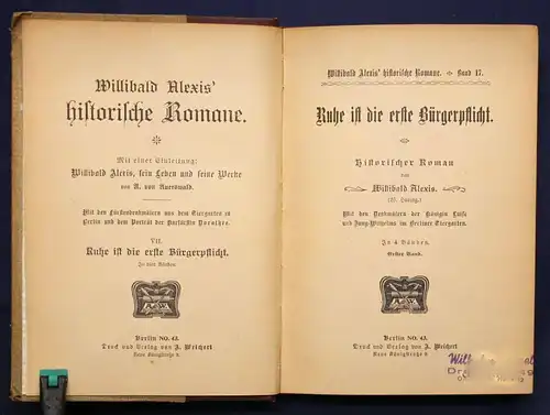 Alexis historische Romane "Ruhe ist die erste Bürgerpflicht" 4 Bde um 1935 sf