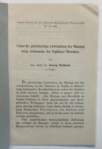 Über die gleichzeitige Anwendnung der Massage beim Gebrauch der Teplitzer Therme