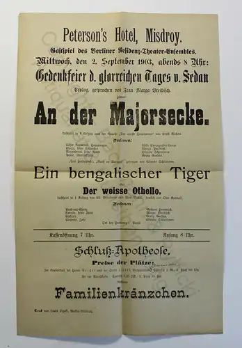 Original Theaterplakat Poster Peterson's Hotel Misdroy An der Majorsecke 1903 xz