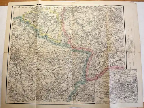 Gestochene Landkarte Dreiländereck Deutschland Frankreich Belgien um 1860 xz