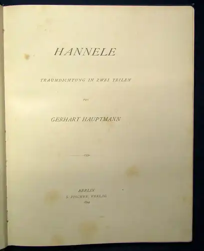 Hauptmann Hannele Traumdichtung in zwei Theilen 1894 Poesie Prosa Lyrik js