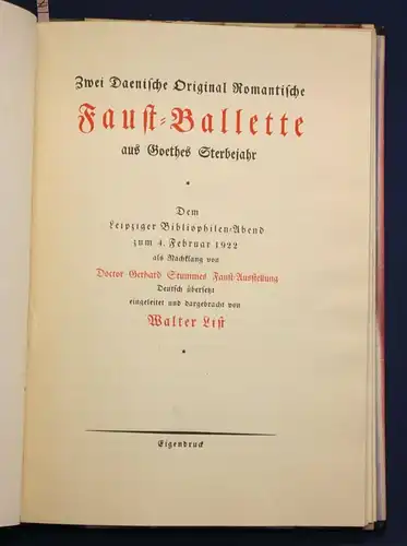 List Faust Ballette & Faust 1922 Halbleder-Handeinband Georg Schuster sf