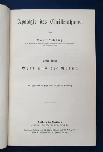 Schanz Apologie des Christenthums 1887 2 Bände Theologie Christentum js