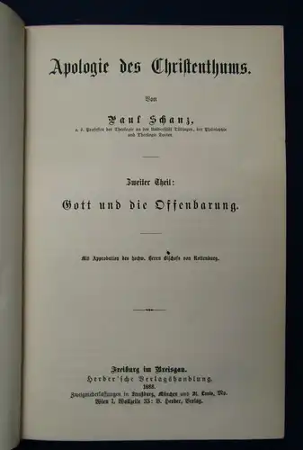 Schanz Apologie des Christenthums 1887 2 Bände Theologie Christentum js