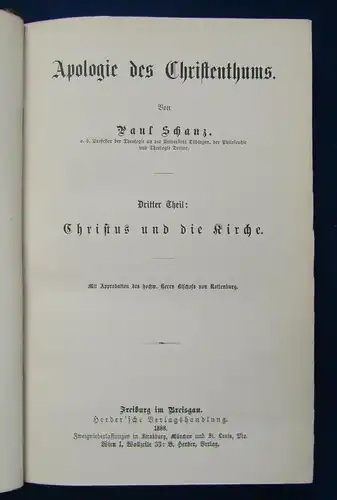 Schanz Apologie des Christenthums 1887 2 Bände Theologie Christentum js