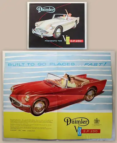 Werbeprospekt Broschüre Daimler V8 SP250 Roadster Sportwagen Oldtimer um 1960 xz