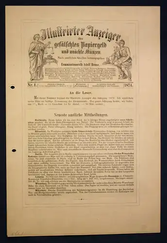 Henze Illustrierter Anzeiger über gefälschtes Papiergeld 6 Hefte Jhg 1874 sf