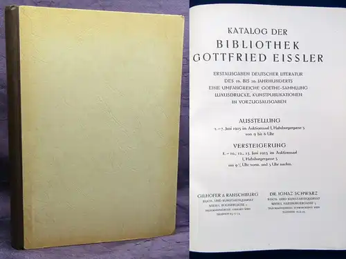 Auktionskatalog Bibliothek Gottfried Eissler Beilage( Schätzpreise etc.) 1925 js