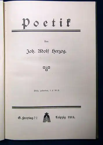 Herzog Poetik in Theorie 1914 selten Belletrsitik Schema Thematik Erzählungen js