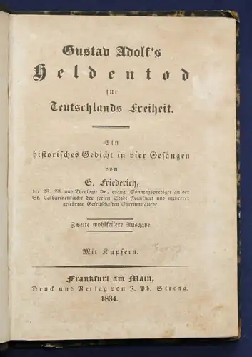 Friedrich Gustav Adolf's Heldentod für Deutschlands Freiheit 1834 Geschichte sf